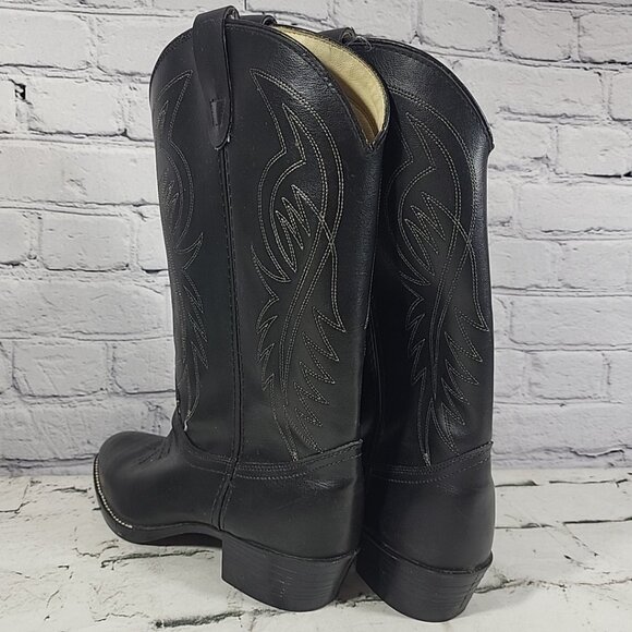 Vtg Bronco Made in USA Black‎ Leather Cowboy Boots Men\'s Size 9 D Western Rodeo main image 8